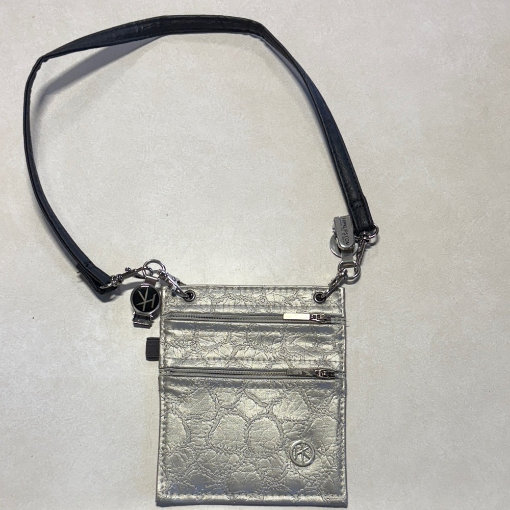 Silver Crossbody Bag with Black Strap